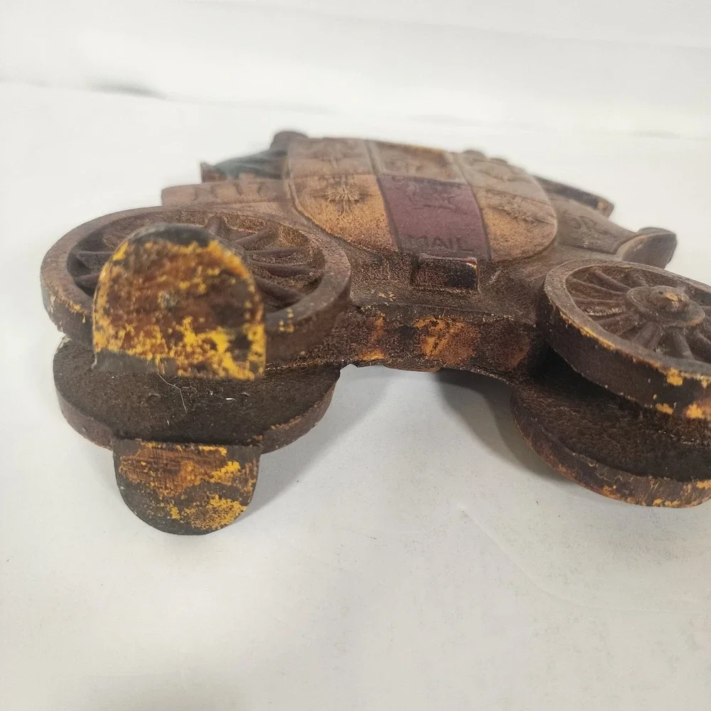 Vintage Cast Iron Royal Mail Stagecoach Doorstop Horse Carriage Painted Decor